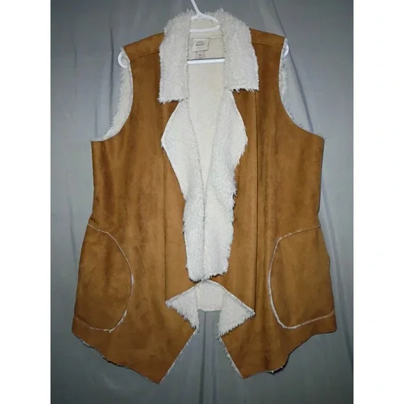 Knox Rose Brown Suede Faux Fur Sherpa Lined Soft Vest Womens XL Brown Western - Picture 1 of 8
